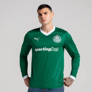 Imagem de Camisa Puma Palmeiras I 2025 Manga Longa Com Patrocínio Verde, EG
