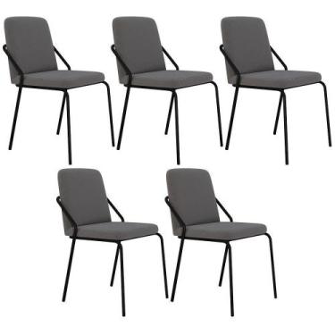Imagem de Kit 05 Cadeiras Estofada Para Sala De Jantar Loft Preto C01 Linho Fend