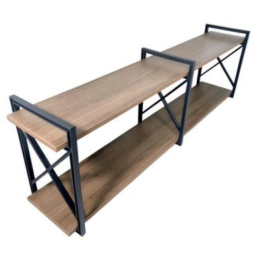 Imagem de Prateleira Industrial X 90 cm Madeira Amêndoa com Suporte Preto Alta R