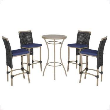 Imagem de Mesa Bistrô e 4 Banquetas Roma Fendi Corda Náutica Estofado 10 Trama O