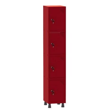Imagem de Armário Guarda Volume Locker Roupeiro 1 Vão 4 Portas Aço GRF501/4 Verm
