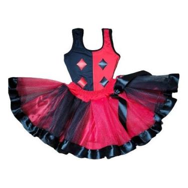 Imagem de Conjunto Fantasia Body e Saia Infantil de Carnaval Halloween Arlequina