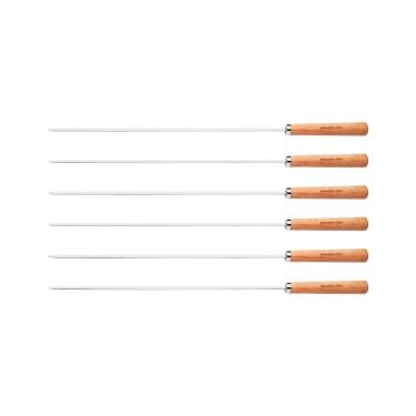 Imagem de Conjunto de Espetinhos 26499011 para Churrasco Aço Inox com Cabo de Madeira 50cm 6 Peças Marrom Tramontina