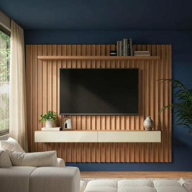 Imagem de Painel Ripado de MDF para TV até 100 Polegadas com 02 Gavetas 220cm Mó