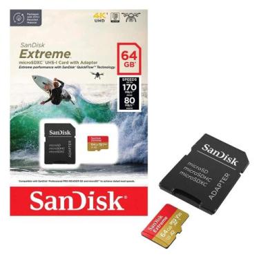 Imagem de Cartão de Memória 64GB SanDisk MicroSD Extreme 4k Classe 10 170MBs Com