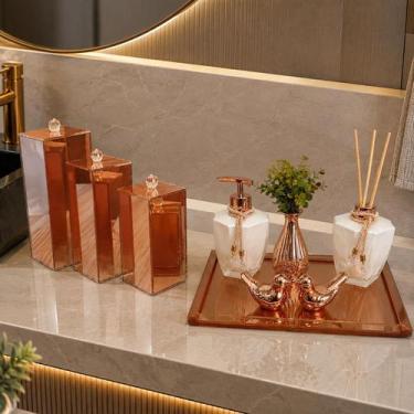 Imagem de Kit Lavabo Luxo Rose Gold Potes Aroma Sabonete Porta Escovas - Ateliê 