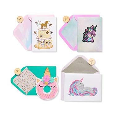 Imagem de Papyrus Pacote de cartões de aniversário de unicórnio arco-íris, 4 unidades