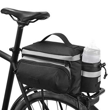 Imagem de yeacher Bolsa de tronco de assento traseiro de bicicleta 13L com suporte para copos Bolsa de cestos traseiros de grande capacidade Bolsa de selim traseira reflexiva Bolsa de bicicleta de estrada MTB Bolsa de