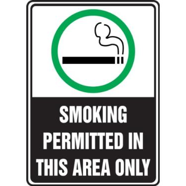 Imagem de Accuform Placa adesiva de Dura-Vinil Signs MSMK538XV, Legend "Smoking Permitted in This Area ONLY", 25,4 cm de comprimento x 17,8 cm de largura x 0 cm de espessura, preto/verde em branco