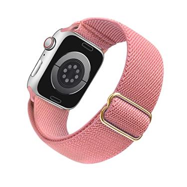 Imagem de Pulseira de relógio Arae esportiva compatível com Apple Watch séries 8, 7, 6, 5, 4, SE, 3, 2 e 1 de 45 mm, 44 mm e 42 mm, elástica, confortável e ajustável, para mulheres e homens – rosada