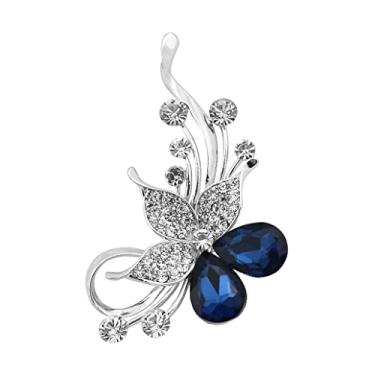 Imagem de jinyi2016SHOP Broche feminino elegante de flor de cristal, joia dourada moda acessórios femininos azul escuro/cinza claro acessório de fantasia (cor metálica: cinza)