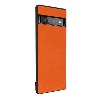 Imagem de Capa para Google Pixel 6/6 Pro, capa traseira de proteção antiqueda de couro PU + TPU premium proteção antiarranhões, laranja, 15 cm