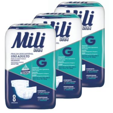Imagem de Fralda Geriatrica Mili Vita Adulto Tamanho G 3 Pacotes De 8 Um