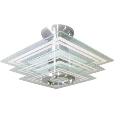 Imagem de Luminária Plafon Quadrado 3 Vidros Branco