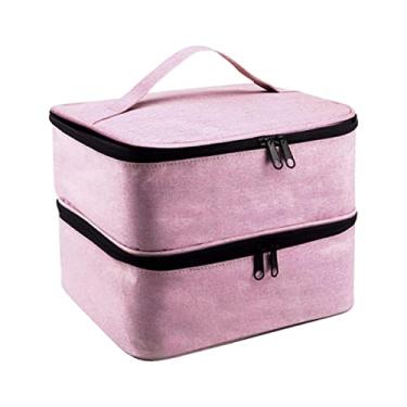 Imagem de Bolsa de armazenamento de de, 30 grades grandes com divisores ajustáveis, estojo de transporte de nylon com bolsos para batom de, Cor de rosa
