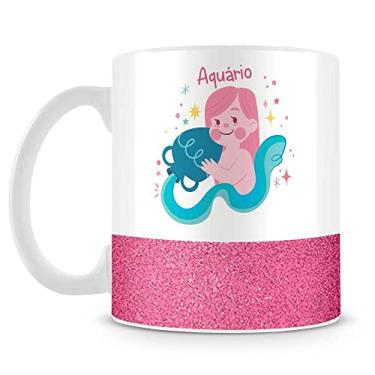 Imagem de Caneca Personalizada Base Glitter Rosa - Signo Aquário