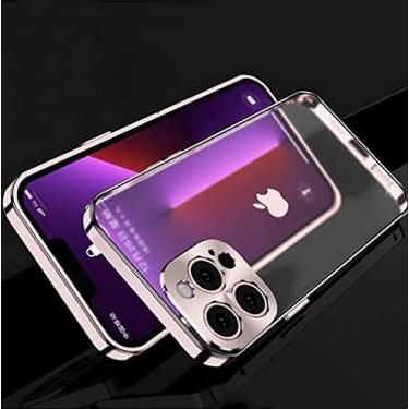 Imagem de Capa magnética de metal para iphone 12 13 pro max mini capa com lente de liga de filme moldura de alumínio capa de telefone, sem magnético rosa, para iphone 13 pro