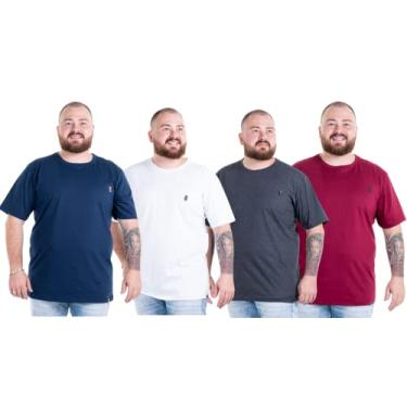 Imagem de Kit 4 Camisetas Camisas Blusas Básicas Masculinas Plus Size G1 G2 G3 Flero Cor:Marinho Branco Grafite Bordo;Tamanho:G3