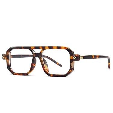 Imagem de Óculos de Sol Quadrado Poligonal Exclusivo Moda Feminino Retro Óculos Transparentes Armação Masculina Tons UV400, Leopardo Transparente, A