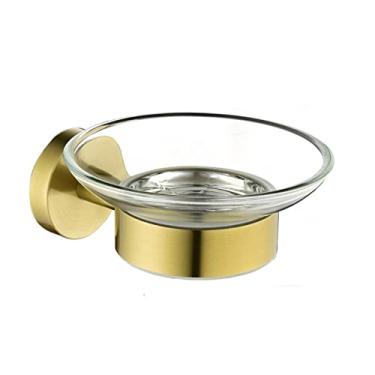 Imagem de Acessórios de banheiro de ouro escovado Suporte de escova de banheiro Suporte de papel Suporte de toalha Prateleira de roupão Gancho de roupão de parede Saboneteira Anel de toalha, saboneteira