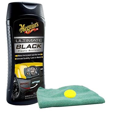 Imagem de Meguiar's Ultimate Black Plastic Restorer (340 g) Pacote com pano de microfibra e almofada de espuma (3 itens)