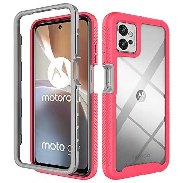 Imagem de Compatível com Motorola Moto G32 Capa protetora de tela de vidro temperado transparente 360 proteção total do corpo capa dura + pára-choques TPU macio à prova de choque (rosa, Motorola Moto G32)