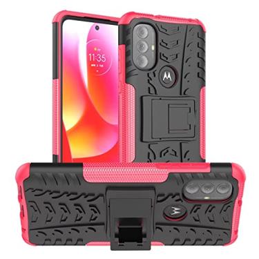 Imagem de BoerHang Capa para Motorola Moto G8 Play, resistente, à prova de choque, TPU + PC proteção de camada dupla, capa de telefone Motorola Moto G8 Play com suporte invisível. (rosa)