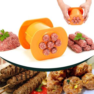 Imagem de Guppy One Press Cevapcici, recheio de salsichas 7 salsichas ao mesmo tempo imprensa feito à mão tira de carne para cachorro-quente moldes antiaderentes para cozinha almôndegas ferramentas para grelhar acessórios para churrasco