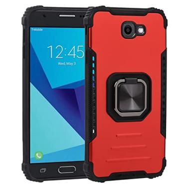 Imagem de LVSHANG Capa de celular para Samsung Galaxy J7 Prime, capa testada contra quedas com anel magnético de suporte para carro, capa protetora híbrida de policarbonato rígido macio TPU (poliuretano termoplástico) à prova de choque (cor: vermelha)