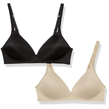 Imagem de Warner's Sutiã feminino Blissful Benefits sem fio levanta camiseta pacote com 2 04003w, Amêndoa torrada/preto, 38B