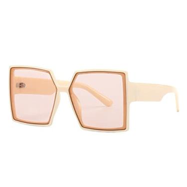 Imagem de Óculos de sol quadrados azuis vintage grandes para mulheres moda gradiente elegante bege óculos de sol feminino uv400 tons de armação grande, 1, tamanho único
