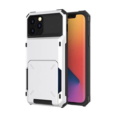Imagem de Capa para iPhone 14/14 Pro/14 Plus/14 Pro Max, capa para celular com slot para cartão na capa traseira antiarranhões, capa protetora resistente à prova de choque, branca, 14 Plus 6,7"
