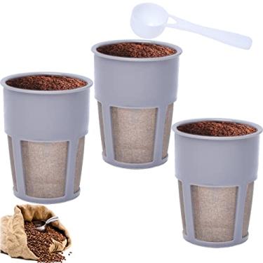 Imagem de Podoy Filtro de café reutilizável K400 interno compatível com Keurigg My K Cup 2.0 K250 K300/350/375/450/475 Filtro reutilizável universal cinza com colher de café