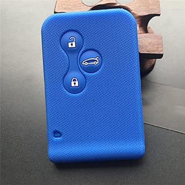 Imagem de YJADHU Capa de cartão de chave de carro de borracha de silicone 3 botões capa de chave de carro capa, apto para Renault Clio Megane Grand Scenic, azul