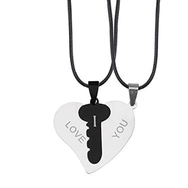 Imagem de CNBPIC Colar Costura Casal 3.5 * 3Cm Pingente de Aço Inoxidável 50Cm Corrente Joias Presente