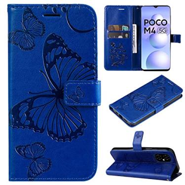 Imagem de Capas de telefone borboleta em relevo compatíveis com Xiaomi Poco M4 5G M5 4G Capa de couro de luxo slots para cartão de visita clipe de carteira à prova de choque (azul, Xiaomi Poco M4 5G)