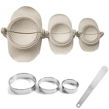 Imagem de Máquina de bolinhos faça você mesmo utensílios de cozinha prensa de massa com colher de recheio, cortador de pelmeni, molde para torta de carne de diferentes tamanhos, bege