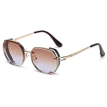 Imagem de Óculos de sol de polígono vintage oco pequeno quadrado para homens Liga Gradiente Óculos de sol para mulheres Óculos de sol, dourado chá azul, tamanho único
