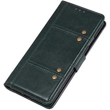Imagem de COOVS Capa de telefone tipo carteira de couro de concha, capa flip de botão magnético para Apple iPhone 12 (2020) 6,1 polegadas [slot para cartão] [Suporte] (Cor: verde)