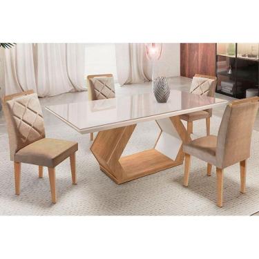 Imagem de Sala de Jantar Completa  Alvorada Tampo Madeirado Reto  c/ Vidro 180cm + 4 Cadeiras Berlim Imbuia/Animale Chocolate - Rufato