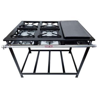 Imagem de Fogão Industrial de Piso 4 Bocas Alta Pressão 30x30cm com Chapa Bifeteira Itafaz