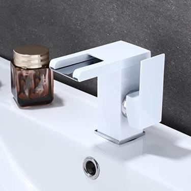 Imagem de Conjunto de torneiras de lavatório de banheiro com cascata de LED de latão Misturador de água quente e fria Torneira para pia com guindaste Mudança de cor Alimentado por torneiras de fluxo d