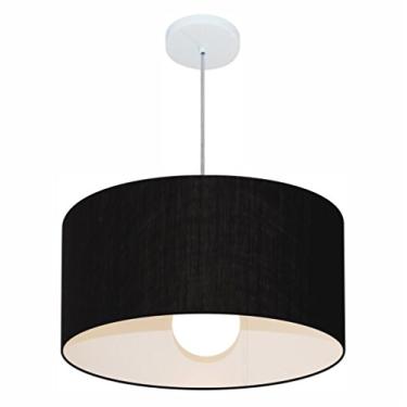 Imagem de Lustre Pendente Cilíndrico Cúpula Tecido 50x25 cm, Vivare Iluminação, Pendente4206 PR, Preto, Médio