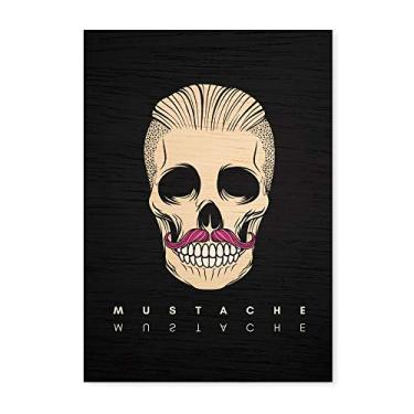 Imagem de Arte Maníacos Quadro Decorativo em Madeira Caveira Mustache Preta - 23x16,25cm
