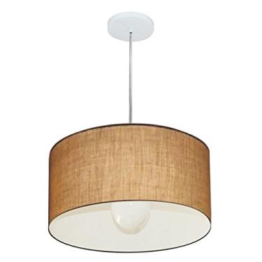 Imagem de Lustre Pendente Cilíndrico Cúpula Tecido 40x25 cm, Vivare Iluminação, Pendente4202 LP, Palha, Médio