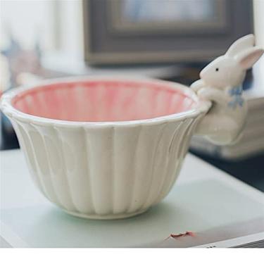 Imagem de GUIPAIHAI Lindo conjunto de utensílios de mesa de cerâmica criativo conjunto de tigelas de macarrão instantâneo doméstico prato tigela estudante Pet Bowl (cor: branco/B)