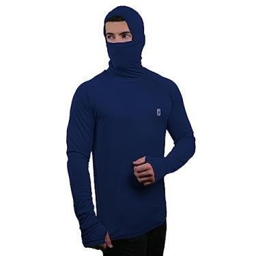 Imagem de Camiseta Skube Com Máscara e Capuz Proteção UV 50+ Dry Fit Segunda Pele Térmica Tecido Termodry Manga Longa Dedeira - Azul Marinho - P