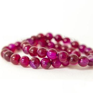 Imagem de Pulseira Bolinha Pedra Agata Rosa 8mm Rolada Fio Silicone