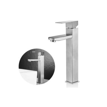 Imagem de Torneira Banheiro Lavabo Monocomando Alta Metal Inox Prata