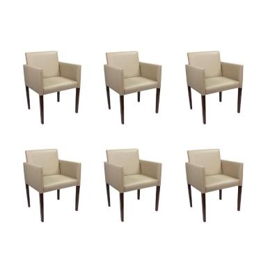 Imagem de Kit 6 Poltronas Nina Executiva Em Tecido Sintético - Bege - Cor: Preto